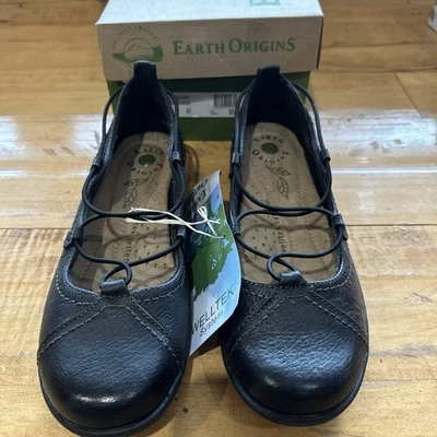 Zapatos cómodos sin cordones Earth Origins London para mujer de 7,5 de ancho de cuero negro Foto 1 de 3