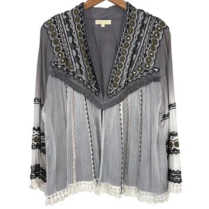 Ruby Yaya Gazania Grey Beaded Embellished Boho Jacket Size XL - Picture 1 of 17