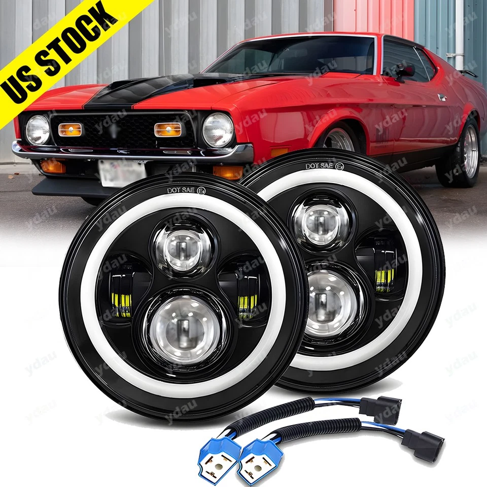 Faro LED redondo Halo 7" para Ford Mustang 1965 1966 1967 1968 1969-1973 Foto 1 de 4