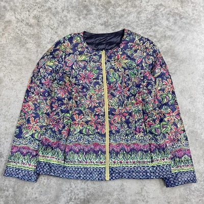 Jaqueta Lilly Pulitzer Feminina Grande Azul Marinho Reversível Acolchoada Floral Zíper - Imagem 1 de 4