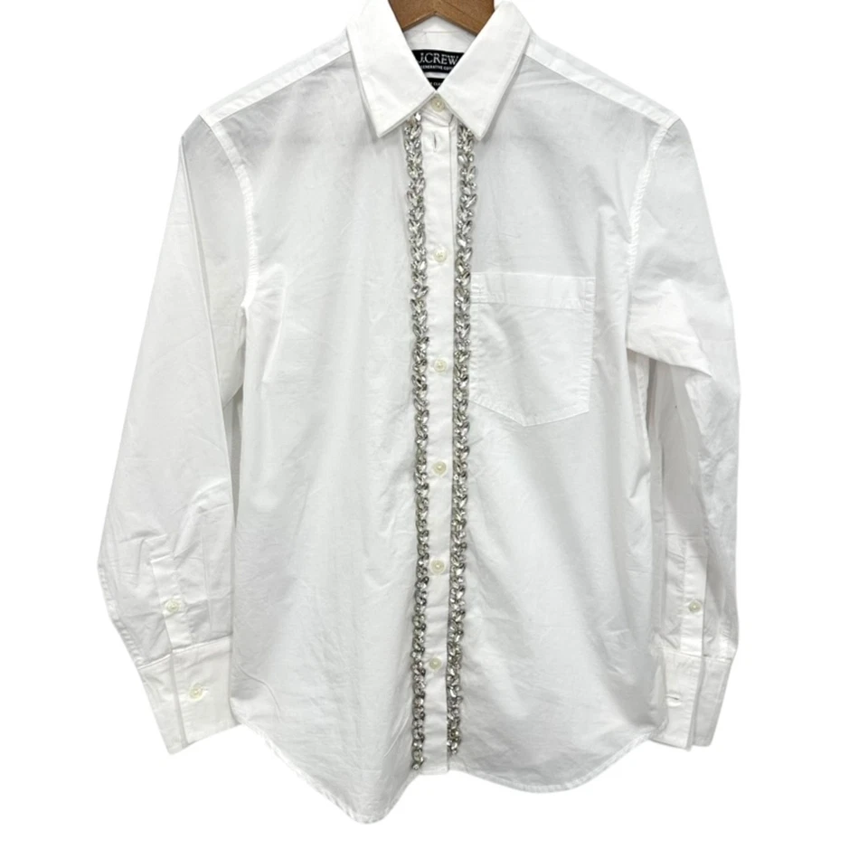 J. Crew Embellished Jewel Garçon shirt Cotton Poplin Sparkle Formal Occasion NWT - Image 1 of 4