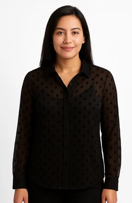 Blusa Zara Mujer Negra Transparente Lunares Abotonada Pequeña Bruja Capricho Edgy Foto 1 de 4