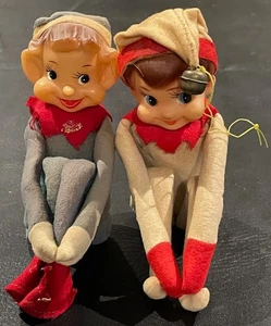 (2) - Vintage Made In Japan Knee Hugger Pixie Elf Doll Ornament - Picture 1 of 5