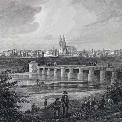 Stahlstich "Wittenberg an der Elbe" um 1820, Kunstanstalt Bibliogr. Inst. Hildbh - Bild 1 von 4