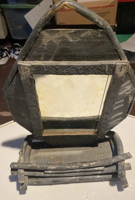 Antique TRAMP ART WALL HANGING with MIRROR & VANITY BOX - Image 1 of 4