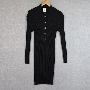 Wolford Dress Womens Large Black Ribbed Wool Removable Sleeves Button Bodycon - Picture 1 of 9