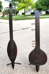 Carved Wood and Metal Musical Instrument Sculptures - Lute and Sitar - Picture 1 of 9