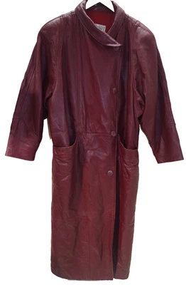 Trench coat HH La Nouvelle renascentista vintage couro borgonha M Coreia Batwing - Imagem 1 de 4