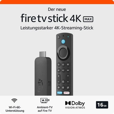 Amazon Fire TV Stick 4K Max, unterstützt Streaming über Wi-Fi 6E, Ambient-TV - Bild 1 von 4