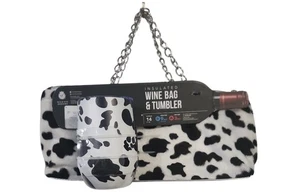Cow Print Wild Eye Designs Insulated Wine Bag & Tumbler Set w/ Silver Chain NWT - Picture 1 of 5