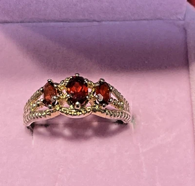 Винтажное кольцо из стерлингового серебра 925 пробы с гранатом маркизы прошлого, настоящего и будущего S8 - Изображение 1 из 4