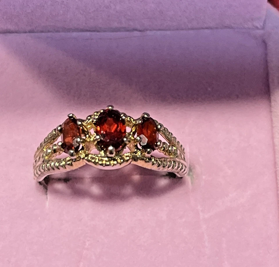 Anillo De Colección Plata Esterlina 925 S8 Pasado, Presente y Futuro Marquesa Granate Piedras Foto 1 de 4