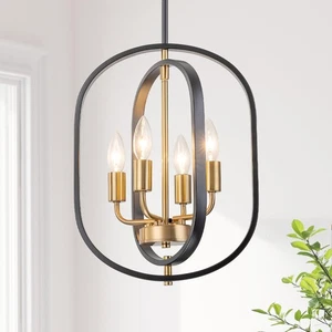 4 Lights Chandelier Light Fixture Black and Gold Farmhouse Pendant Lighting A... - Picture 1 of 9