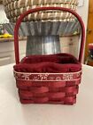 Longaberger Falling Snow Gift Basket Red Woven Stationary Handle Liner Protector