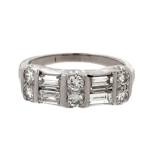 2-Row Baguette Round Diamond Half Eternity Band Ring 14K White Gold 0.80 TW SZ 3 - Picture 1 of 5