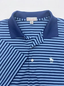 Peter Millar Summer Comfort Mens L Golf Polo Logo 1961 Polo Horse Blue Striped - Picture 1 of 9