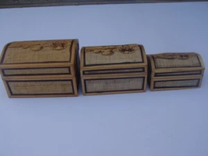 Vintage 3 in 1 asiatischer Stil, 3 Bambus verschachtelte Schmuck Andenken Boxen - Bild 1 von 12
