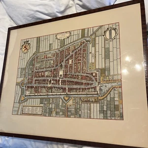 Mapa de ciudad antiguo enmarcado DELFT Países Bajos - Imagen 1 de 8