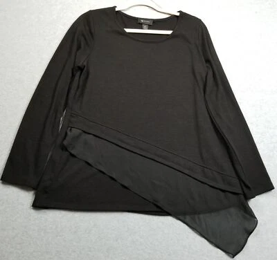 Blusa AB Studio Top Mujer Extra Grande XL Negra Manga Larga Elastizada Asimétrica Foto 1 de 4