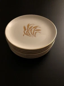 Vintage Homer Laughlin 8 Golden Wheat 6” Bread & Butter Plates 22k gold trim - Picture 1 of 6