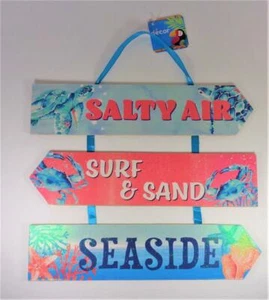 SALTY AIR SURF & SAND SEASIDE NAUTICAL SEA LIFE DIRECTIONAL BEACH WALL SIGN - Picture 1 of 4