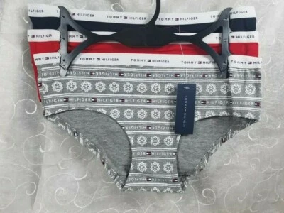 Tommy Hilfiger 3Pk Hipsters Algodón Elástico M Gris con Copos de Nieve, Rojo Sólido Azul Marino Foto 1 de 4