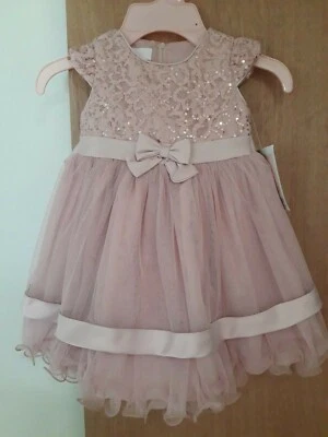 Bonnie Baby Dress 18 M Dusty Rose with Bloomer Lace Sequin Bow - Image 1 of 4