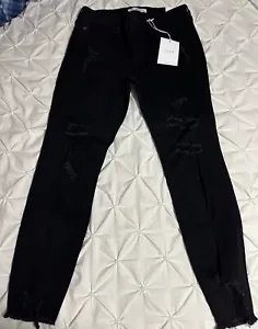 NWT Kancan Womens Black Mid Rise Distressed Ankle Skinny Jeans Sz 11/29 Stretchy - Picture 1 of 4