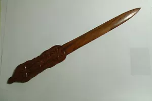 vintage wooden letter opener carving floral flowers 29.5cm long - Picture 1 of 5