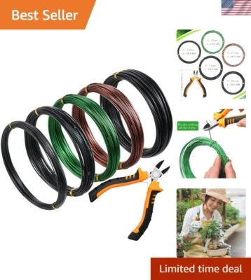 Juego de cables para bonsái resistentes al óxido - 5 rollos en negro, verde, marrón con cortador Foto 1 de 4