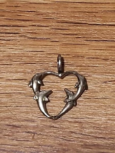 Vintage 925 Sterling Dolphin Heart Necklace Charm - Picture 1 of 3