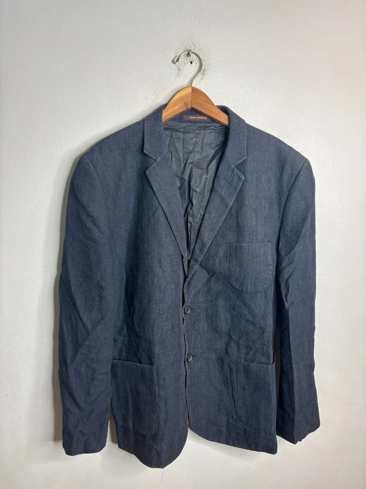 Blazer Adolfo Dominguez Hombre 56 Azul 100% Lino Abrigo Deportivo Chaqueta 4230 Foto 1 de 4