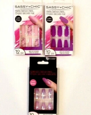 Exciting Nail Art WITH GLUE False Nails-12 pieces-Styles: Coffin, Stiletto, Oval - Image 1 of 4