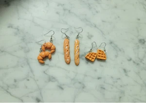 Bakery earrings, Croissant, Baguette, Waffle earrings, Bread earrings, Breakfast - Picture 1 of 7