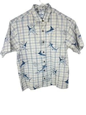 Рубашка мужская Guy Harvey AFTCO Bluewater размер средний парусник марлин гавайская рыбалка - Изображение 1 из 4