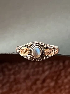 Antique 925 Silver 22k Gold Moonstone Ring - Picture 1 of 5