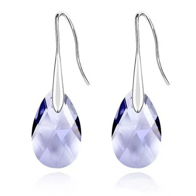 18K White Gold GP Made With Swarovski Crystal Water Drop Purple Dangle Earrings Foto 1 de 2