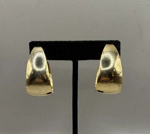 Vintage Gold Tone Large Hoop Clip On Dangle Drop Statement Earrings - Picture 1 of 3