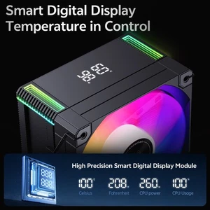 Black SNOWMAN  ARGB Fan CPU Cooler with Digital Display 4 Heat Pipes 120mm New - Picture 1 of 10