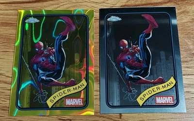 2025 Topps Chrome Marvel SPIDERMAN Yellow Lava Refractor + Main Spiderman Card - Image 1 of 2