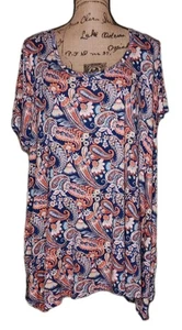 JNY - Jones NY - Bold Blue Paisley Print Asymmetric Hem Tunic - Women's Size 2X - Picture 1 of 3