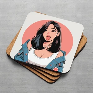 Shibuya Girl Coaster 3.74x3.74 Anime Art Cork Backed Aesthetic High-Gloss Mat - Picture 1 of 4