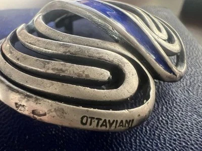 🔴 OTTAVIANI spilla argento 925 con smalto blu doppia chiusura vintage - Immagine 1 di 4