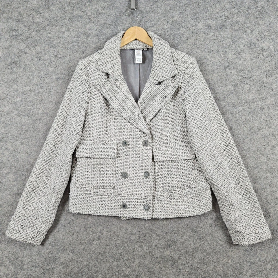 Chaqueta Blazer Tex by Max Azria Para Mujer Talla M Gris Tweed Doble Pecho Carrera Foto 1 de 4