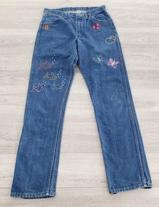 Jeans vintage fine 70-inizio anni 80 Wrangler ricamati made in USA farfalle 30x31,5 - Foto 1 di 17
