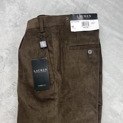 Pantalones de pana plisados Ralph Lauren Black Label Neil 36x29 marrón con puños dobladillo Foto 1 de 4