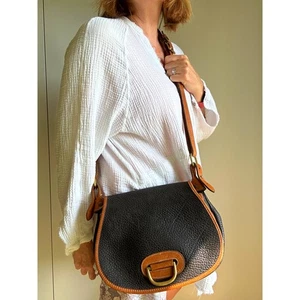 Vintage Dooney & Bourke Large Horseshoe Bag Navy Blue Blue British Tan Classic - Picture 1 of 12