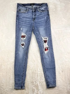 Judy Blue Skinny Fit Jeans Womens 9/29 Distressed Buffalo Plaid Patch JB82167MD - Picture 1 of 9