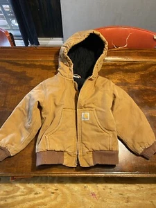 Carhartt Kids Quilted Flannel Lined Insulated Hooded Jacket Tan Extra Small 4/5 - Picture 1 of 7