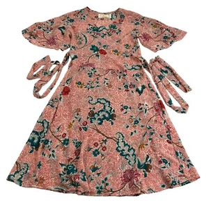 Abito donna MaEve Anthropoligie A-Line XS rosa floreale avvolgente maniche a campana - Foto 1 di 5